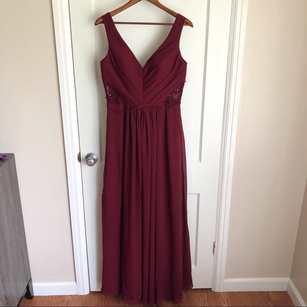 NWT A-Line V-neck Floor-Length Burgundy Dress